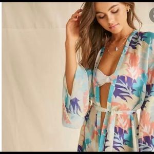 NWOT - Forever 21 Sheer Swim Kimono Cover-up - Multi-color - XL